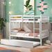 Modern Pine Wood Twin Over Twin Bunk Beds with Full Length Guardrail, Fixed Ladder and Wheeled Bed