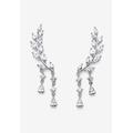 Women's Silvertone Marquise Cut Ear Climber Drop Earrings Cubic Zirconia by PalmBeach Jewelry in Silver