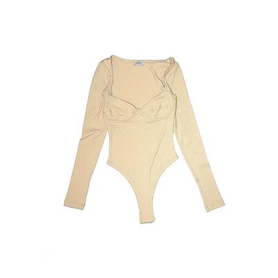 Oh Polly Bodysuit: Tan Solid Top...