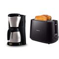 Philips HD7546/20 Gaia Filter-Kaffeemaschine mit Thermo-Kanne, schwarz/metall & HD2581/90 Toaster, integrierter Brötchenaufsatz, 8 Bräunungsstufen, schwarz