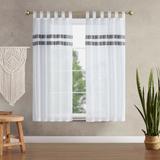 Jessica Simpson Milly Bling Sheer Faux Linen Tab Top Window Curtain Panel Pair with Tiebacks