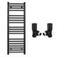 Myhomeware 400mm Wide Straight Black Heated Bathroom Towel Rail Radiator With Valves For Central Heating UK (With Black Angled Valves, 400 x 1000mm (h))