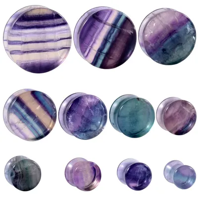 Pair Aurora Fluorite Saddle Ear Flesh Tunnel Plugs Stone Double Flared Ear Expander Ear Gauges Ear