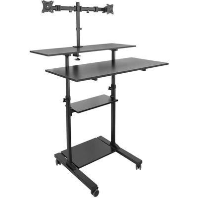 Mount-It! Black Mobile Computer Desk with Dual Monitor Mount | Height Adjustable