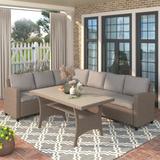 Rasoo 3-Pcs Patio Outdoor Furniture PE Rattan Wicker Conversation Set All-Weather Sectional Sofa Set with Table&Soft Cushions