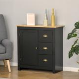 HOMCOM Modern Floor Cabinet, Storage Sideboard, Kitchen Buffet Table w/ Rubberwood Top, 3 Drawers and Cabinet