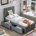 Linen Upholstered Platform Bed With Headboard and 2 Drawers, Twin/Full/ Queen