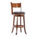 Pal 29 Inch Swivel Bar Stool, Solid Wood, Bonded Leather, Walnut Brown