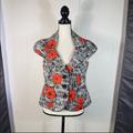 Anthropologie Jackets & Coats | Elevenses Black White Red Peony Short Sleeve Floral Blazer Size 12 | Color: Black/Red | Size: 12