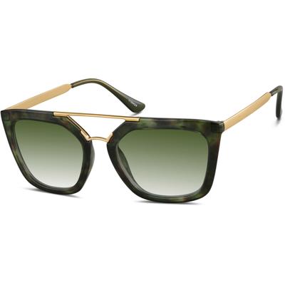 Zenni Women's Vintage Square Rx Sunglasses Green Mixed Full Rim Frame