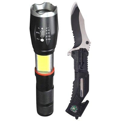 RoadPro Flashlight & Knife 2 Piece Combo in Black | 11 H x 12 W x 3 D in | Wayfair RP18079