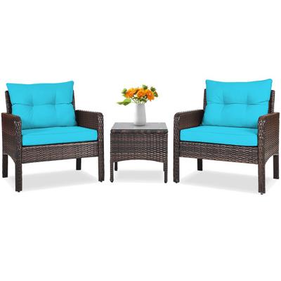 Costway 3 Pcs Outdoor Patio Rattan Conversation Se...