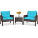 Costway 3 Pcs Outdoor Patio Rattan Conversation Set with Seat Cushions-Turquoise