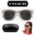 Coach Accessories | Coach Signature Glitter Logo Grey Silver Gold Square Sunglasses W/ Case | Color: Gold/Gray | Size: Os