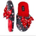 Disney Shoes | Brand New Minnie Mouse Animal Print Bow Slippers Size Toddler Girls Size 12 | Color: Black/Red | Size: 12g