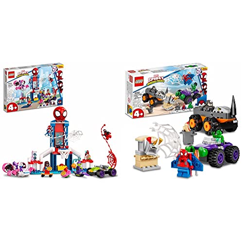 LEGO 10784 Marvel Spidey und Seine Super-Freunde, ab 4 Jahren & 10782 Marvel Spidey und Seine Super-Freunde Hulks und Rhinos Monster Truck-Duell, Spider-Man-Set, Spielzeug zum Bauen ab 4 Jahren