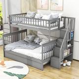 Demanuel Twin Over Full Standard Bunk Bed w/ Trundle by Harriet Bee in Gray | 65.3 H x 57.8 W x 90.8 D in | Wayfair