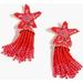 J. Crew Jewelry | J.Crew Beaded Star Tassel Earrings In Bright Papaya, Nwot | Color: Orange/Red | Size: Os