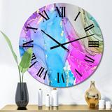 East Urban Home Turquoise & Pink Luxury Abstract Fluid Art - Modern Wall Clock Metal in Blue/Indigo | 16 H x 16 W in | Wayfair