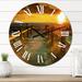 East Urban Home Little Road To The Beach During Sunset - Nautical & Coastal wall clock Metal in Brown/Green/Yellow | 23 H x 23 W x 1 D in | Wayfair