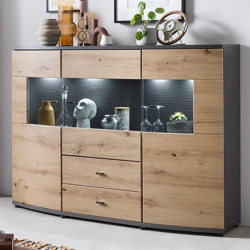 Esszimmer Highboard Sideboard Wildeichefarben & Anthrazit