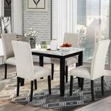 5-piece Modern Faux Marble Home Furniture Dining Set Table with 4 Thicken Cushion Inlaid Copper Nails Dining Chairs