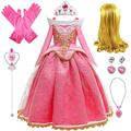 Emin Girls Aurora Princess Costume with Accessories and Wig Kids Sleeping Beauty Dress Party Fancy Dress Birthday Christmas Halloween Carnival Cosplay Dress up