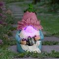 Exhart Solar Color Changing Glow Nose Gnome Garden Statue w/ a Pink Flower Hat & Watering Can Resin/Plastic | 7.5 H x 5 W x 5.5 D in | Wayfair