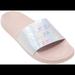 Michael Kors Shoes | Michael Kors Silver Gilmore Mk Logo Iridescent Slide Sandals | Color: Pink/Silver | Size: 6