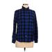 Old Navy Long Sleeve Button Down Shirt: Blue Checkered/Gingham Tops - Women's Size Medium