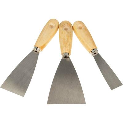 EUROTOOLS Spachtel-Set 3-teilig 25 mm / 50 mm / 70 mm, mit Stahlklinge und Holzheft