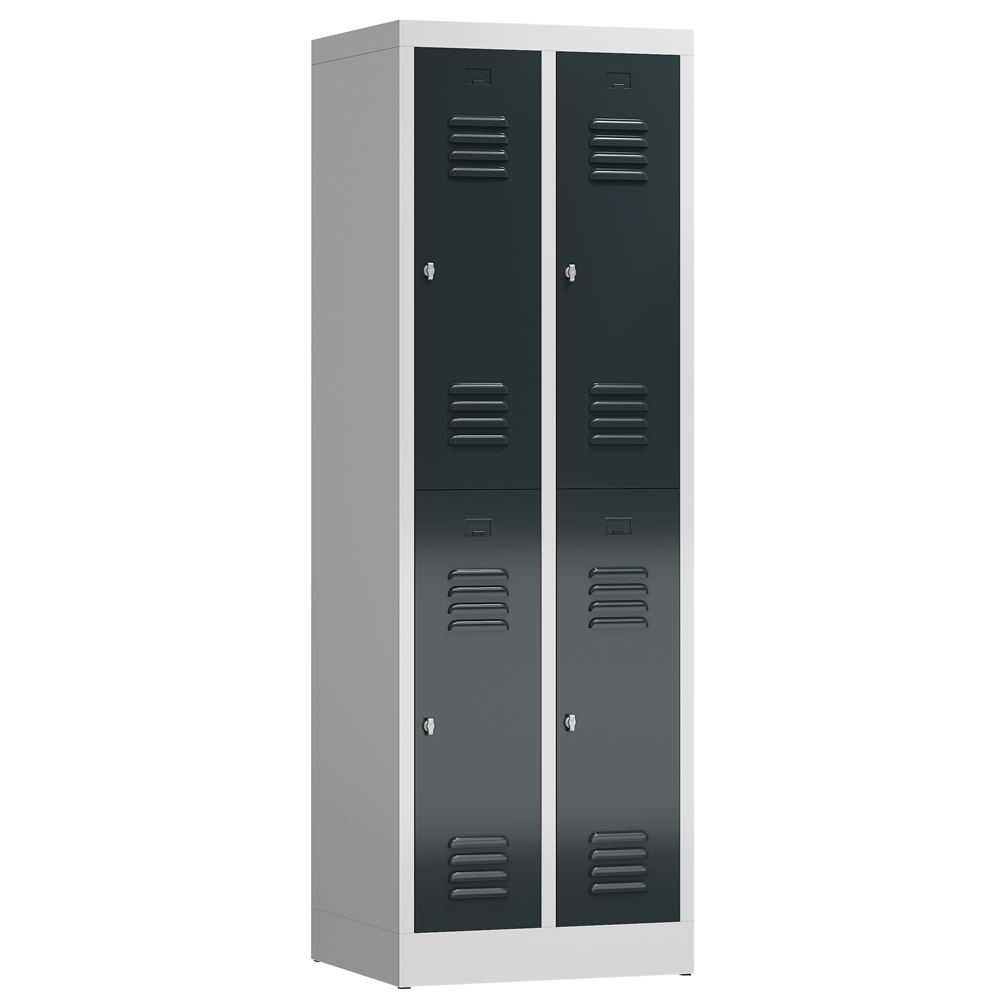 ClassiX Garderobenschrank, 2 Abteile doppelstöckig, 1800 x 590 x 500 mm, lichtgrau/anthrazitgrau Image
