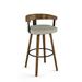 Orren Ellis Cardie Swivel Counter & Bar Stool w/ Wooden Backrest Wood/Upholstered in Brown | 33.875 H x 21 W x 18.5 D in | Wayfair
