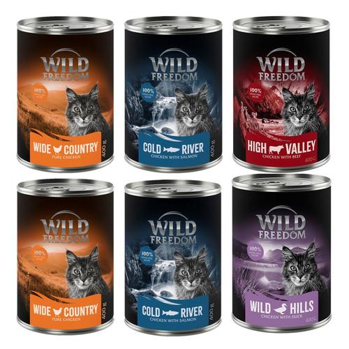 6x400g Mixed Pack Chicken, Pollock, Beef, Duck Wild Freedom Wet Cat Food