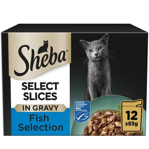 96x85g Fish Collection in Gravy Sheba Pouches Wet Cat Food