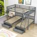 Harriet Bee Enissa Full Over Twin & Twin 3 Drawers Wooden L-Shaped Bunk Beds in Gray | 69 H x 80 W x 96 D in | Wayfair