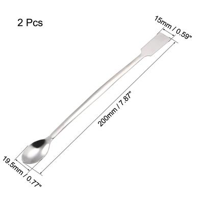 Lab Sampling Reagent Spoon Stainless Steel Laboratory Mixing Spatula 200mm 2Pcs - Silver Tone