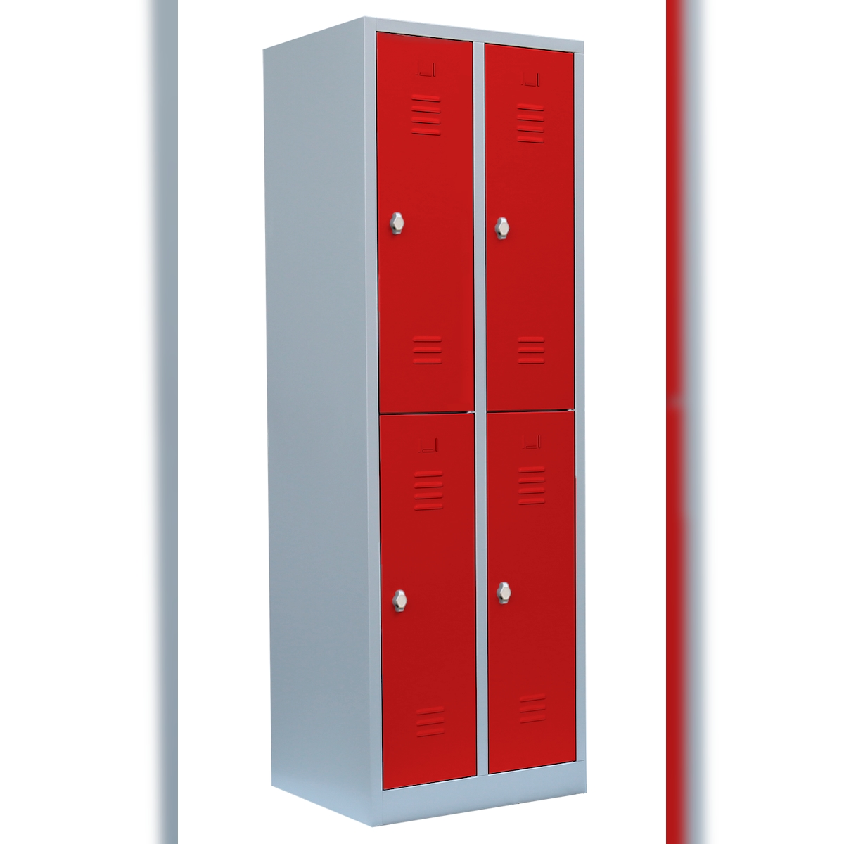 Lüllmann® XL Garderobenschrank, 2 Abteile doppelstöckig, H 1950 x B 600 x T 500 mm, lichtgrau/feuerrot Image