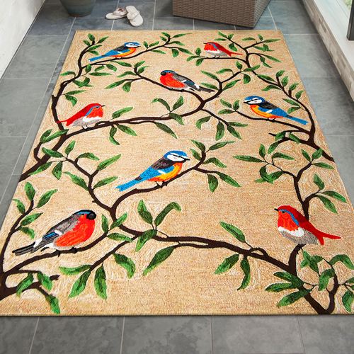 Birds on Branches Rectangle Rug, 3'6"" x 5'6"", Natural