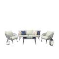 Riviera Rope Wicker 4-Piece 5 Seater Patio Conversation Set with Cushions in Cream - Manhattan Comfort OD-CV015-CR