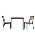 Red Barrel Studio® Abigial Indoor/Outdoor Square Steel Framed Table with 2 Stackable Faux Teak Chairs Plastic in Black/Brown | Wayfair