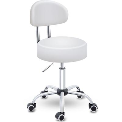TRESKO Rollhocker Weiß mit Lehne Arbeitshocker Hocker Drehhocker Kosmetikhocker Praxishocker Image