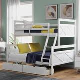 Twin over Full Bunk Bed Top Bed Safety Guardrail with Inclined Ladder & Two Under-bed Storage Drawers