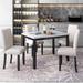 5-piece Modern Faux Marble Home Furniture Dining Set Table with 4 Thicken Cushion Inlaid Copper Nails Dining Chairs