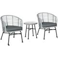 Set 3 Pz Mobili da Giardino in Rattan con 1 Tavolino 2 Sedie Stile Boho - Outsunny