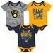 Newborn & Infant Milwaukee Brewers Navy/Gold/Heathered Gray Game Time Three-Piece Bodysuit Set