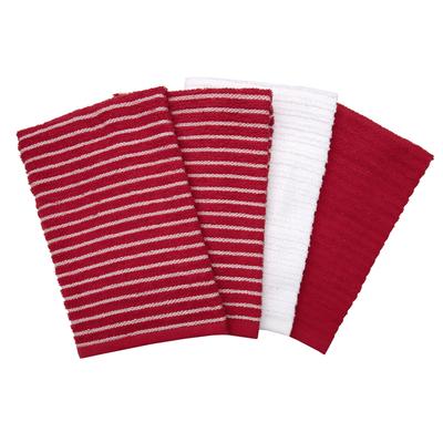 Horizontal Stripe Bar Mop Towels, Set Of 4 Kitchen Towel by RITZ in Red