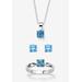 Women's 3-Piece Birthstone .925 Silver Necklace, Earring And Ring Set 18" by PalmBeach Jewelry in March (Size 4)