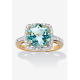 Women's 14K Yellow Gold Over Silver Genuine Blue Topaz And Round Cz Ring by PalmBeach Jewelry in Gold (Size 9)