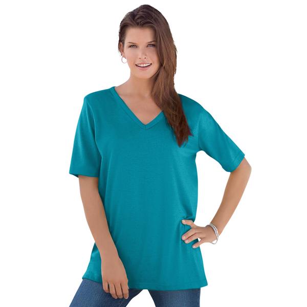 plus-size-womens-v-neck-ultimate-tee-by-roamans-in-deep-turquoise--size-s--100%-cotton-t-shirt/